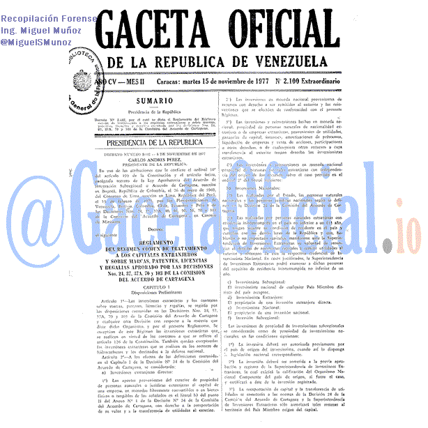 Gaceta Oficial 2100 del 15 Noviembre 1977