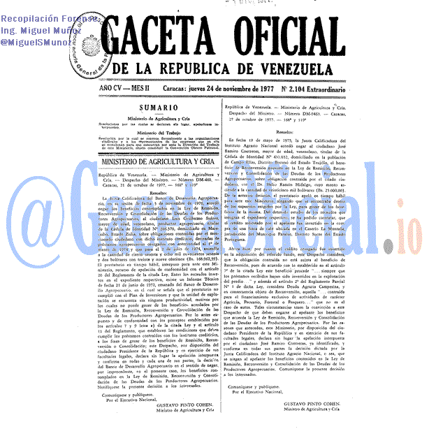 Gaceta Oficial 2104 del 24 Noviembre 1977