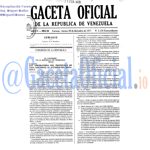 Gaceta Oficial 2118 del 30 Diciembre 1977