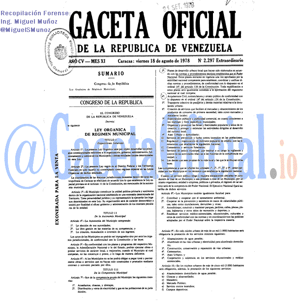 Gaceta Oficial 2297 del 18 Agosto 1978