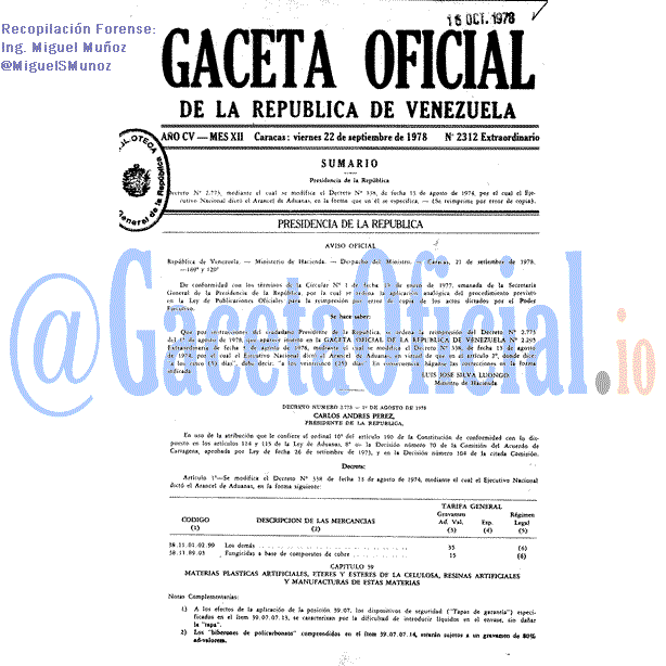 Gaceta Oficial 2312 del 22 Septiembre 1978