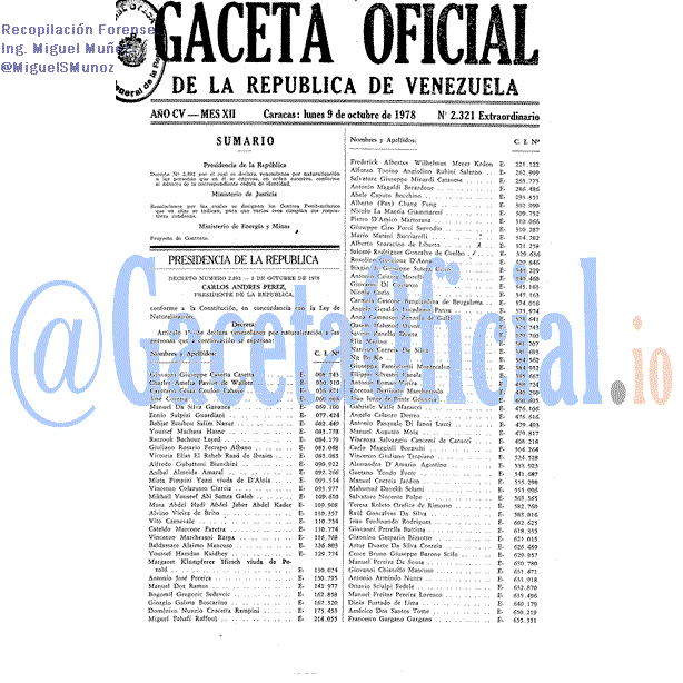 Gaceta Oficial 2321 del 9 Octubre 1978