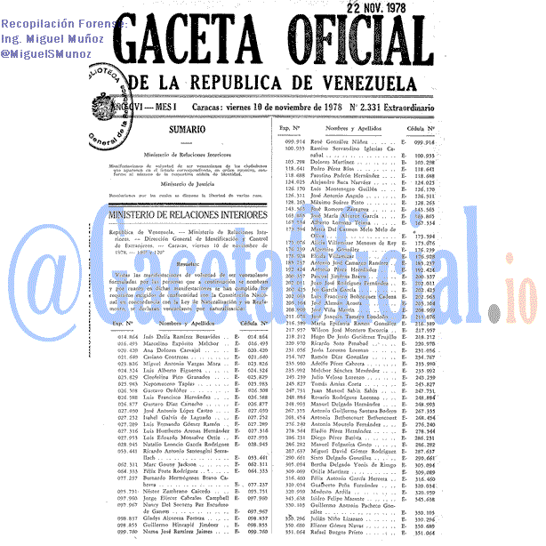 Gaceta Oficial 2331 del 10 Noviembre 1978