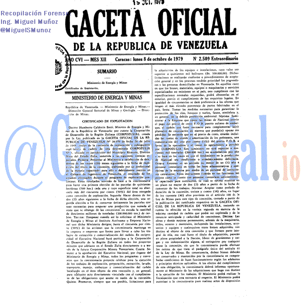 Gaceta Oficial 2509 del 8 Octubre 1979