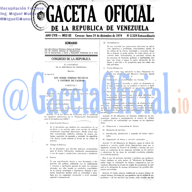 Gaceta Oficial 2529 del 31 Diciembre 1979