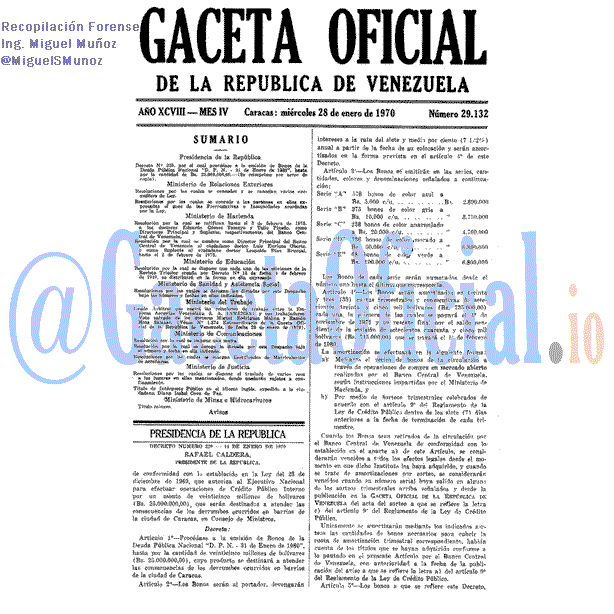 Gaceta Oficial 29132 del 28 Enero 1970