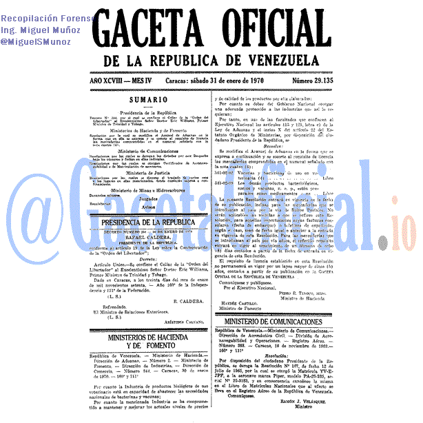 Gaceta Oficial 29135 del 31 Enero 1970