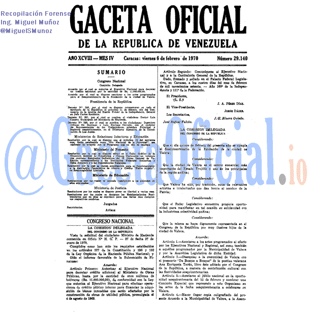 Gaceta Oficial 29140 del 6 Febrero 1970