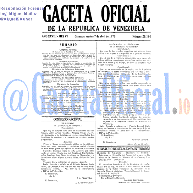 Gaceta Oficial 29184 del 7 Abril 1970