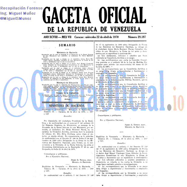 Gaceta Oficial 29197 del 22 Abril 1970
