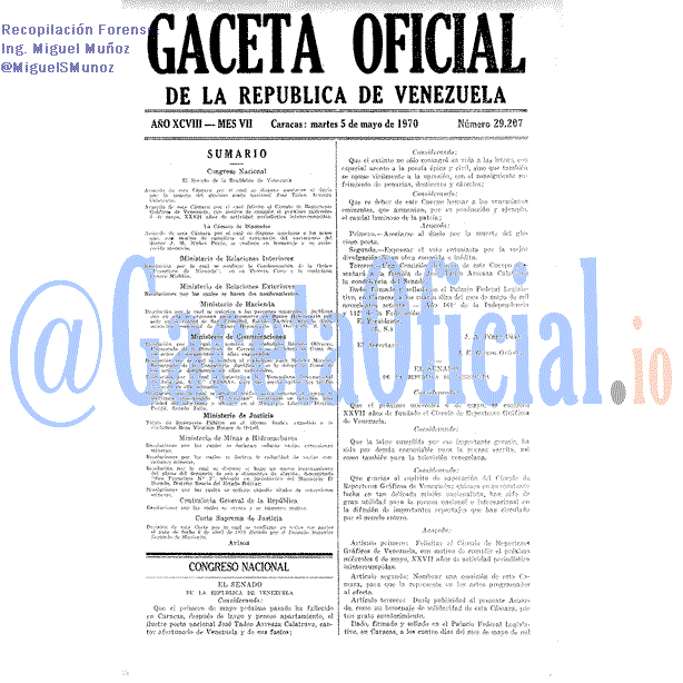 Gaceta Oficial 29207 del 5 Mayo 1970
