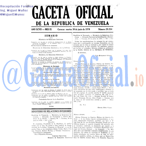 Gaceta Oficial 29254 del 30 Junio 1970