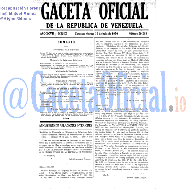 Gaceta Oficial 29263 del 10 Julio 1970