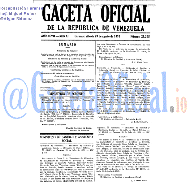 Gaceta Oficial 29305 del 29 Agosto 1970
