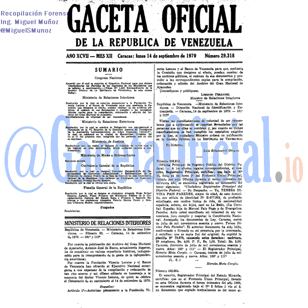 Gaceta Oficial 29318 del 14 Septiembre 1970