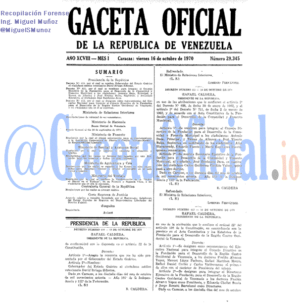 Gaceta Oficial 29345 del 16 Octubre 1970