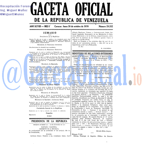 Gaceta Oficial 29352 del 26 Octubre 1970