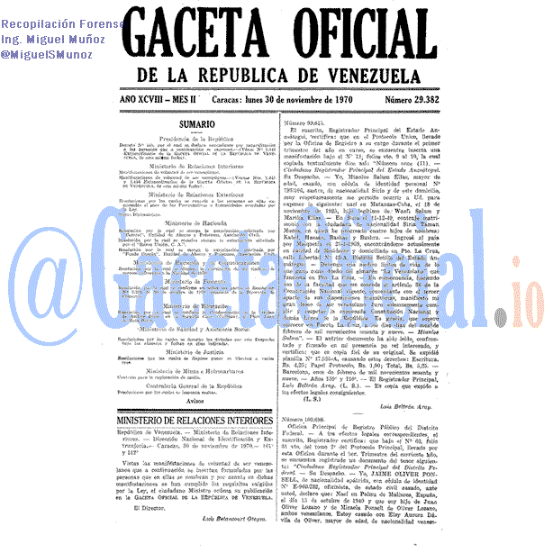 Gaceta Oficial 29382 del 30 Noviembre 1970