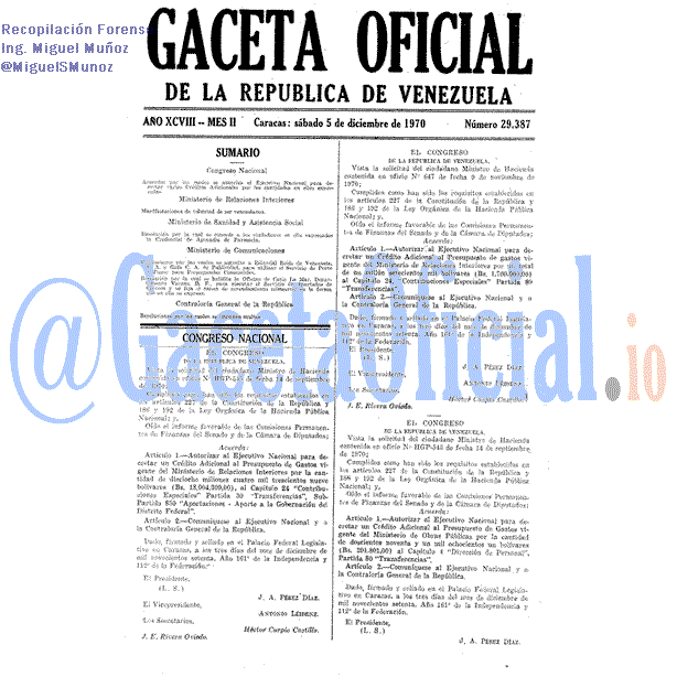 Gaceta Oficial 29387 del 5 Diciembre 1970