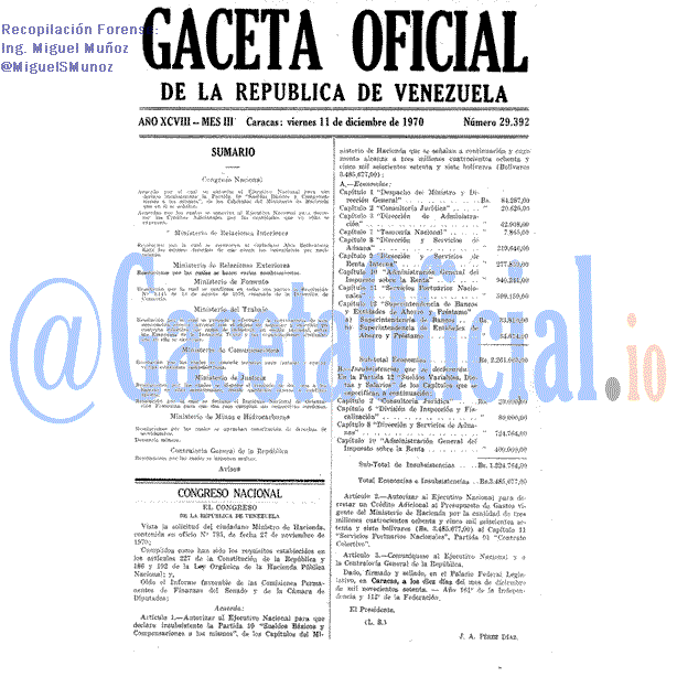Gaceta Oficial 29392 del 11 Diciembre 1970