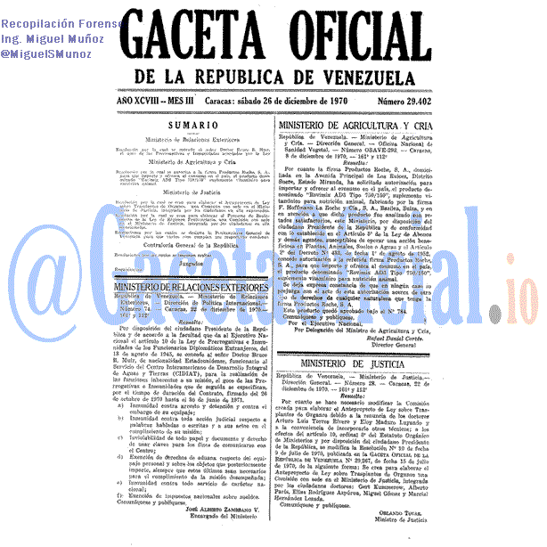 Gaceta Oficial 29402 del 26 Diciembre 1970