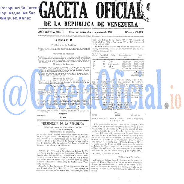 Gaceta Oficial 29409 del 6 Enero 1971