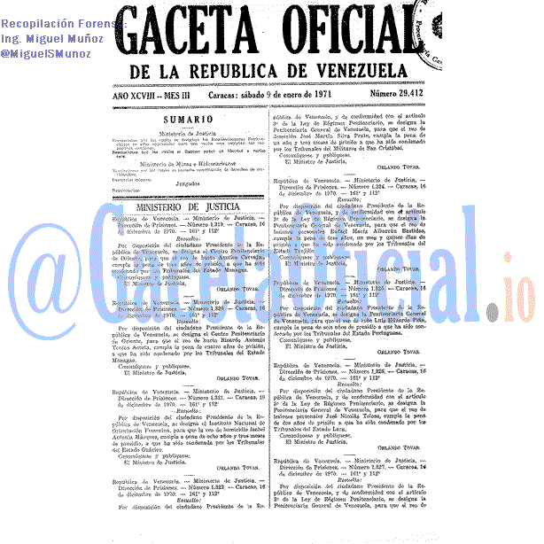 Gaceta Oficial 29412 del 9 Enero 1971