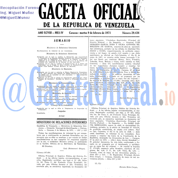 Gaceta Oficial 29436 del 9 Febrero 1971