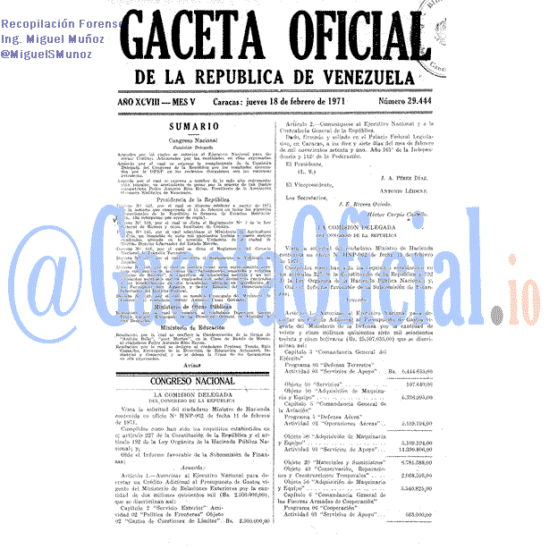 Gaceta Oficial 29444 del 18 Febrero 1971