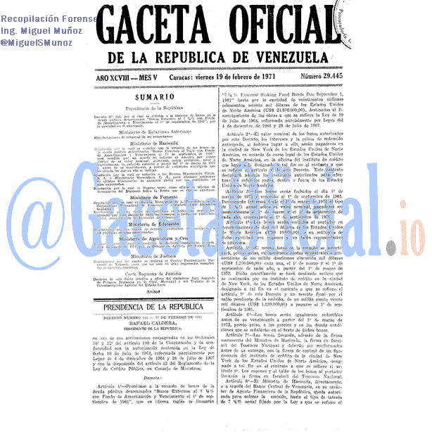 Gaceta Oficial 29445 del 19 Febrero 1971