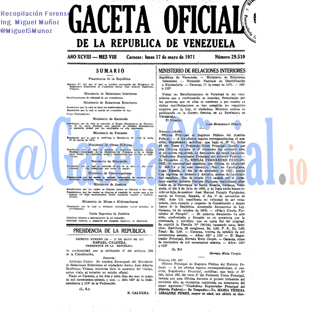 Gaceta Oficial 29510 del 17 Mayo 1971