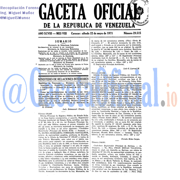 Gaceta Oficial 29515 del 22 Mayo 1971