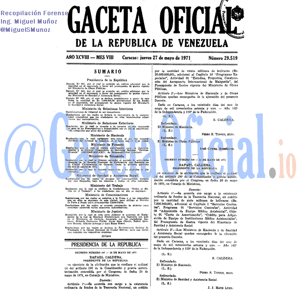 Gaceta Oficial 29519 del 27 Mayo 1971