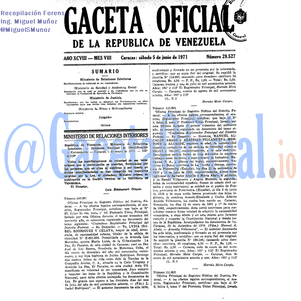 Gaceta Oficial 29527 del 5 Junio 1971