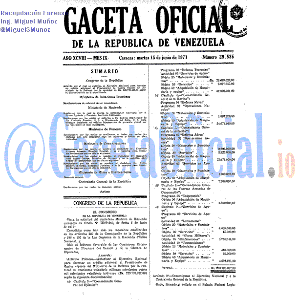 Gaceta Oficial 29535 del 15 Junio 1971