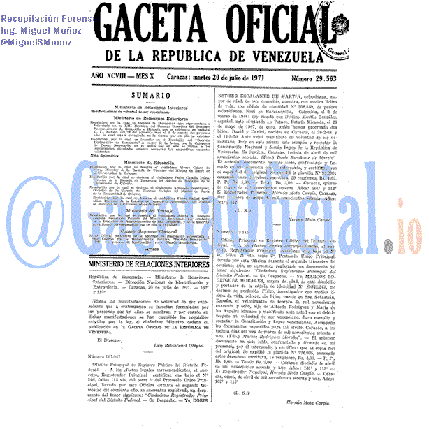 Gaceta Oficial 29563 del 20 Julio 1971