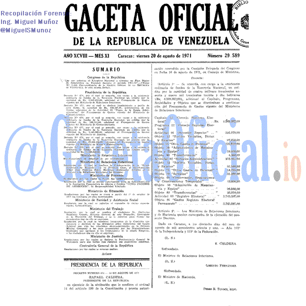 Gaceta Oficial 29589 del 20 Agosto 1971
