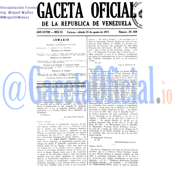 Gaceta Oficial 29590 del 21 Agosto 1971