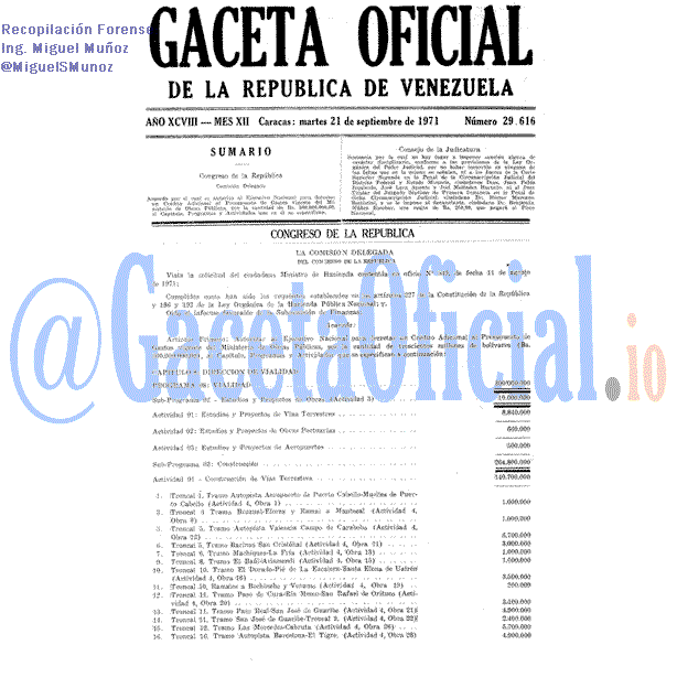 Gaceta Oficial 29616 del 21 Septiembre 1971