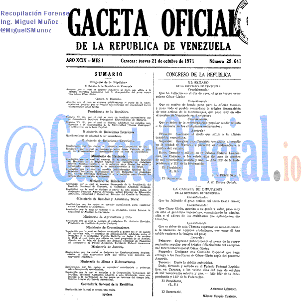 Gaceta Oficial 29641 del 21 Octubre 1971
