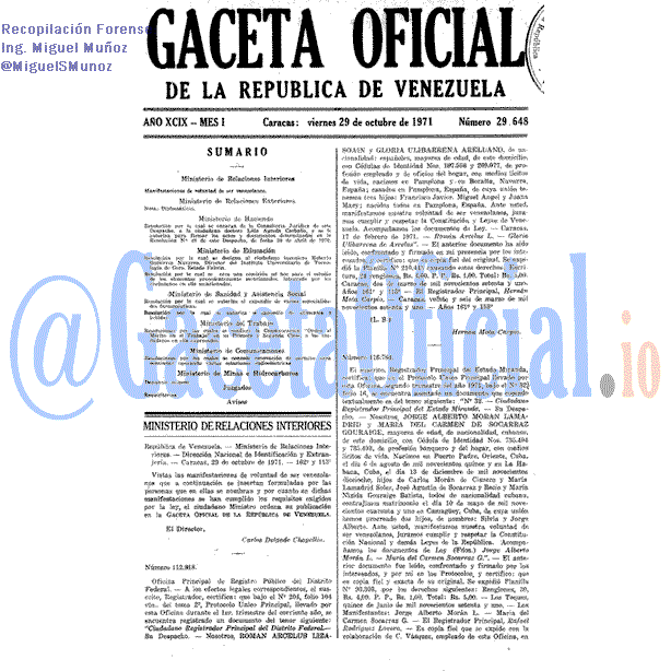 Gaceta Oficial 29648 del 29 Octubre 1971