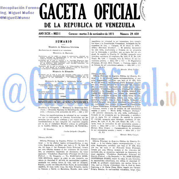 Gaceta Oficial 29650 del 2 Noviembre 1971