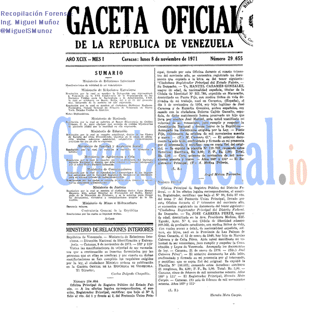 Gaceta Oficial 29655 del 8 Noviembre 1971