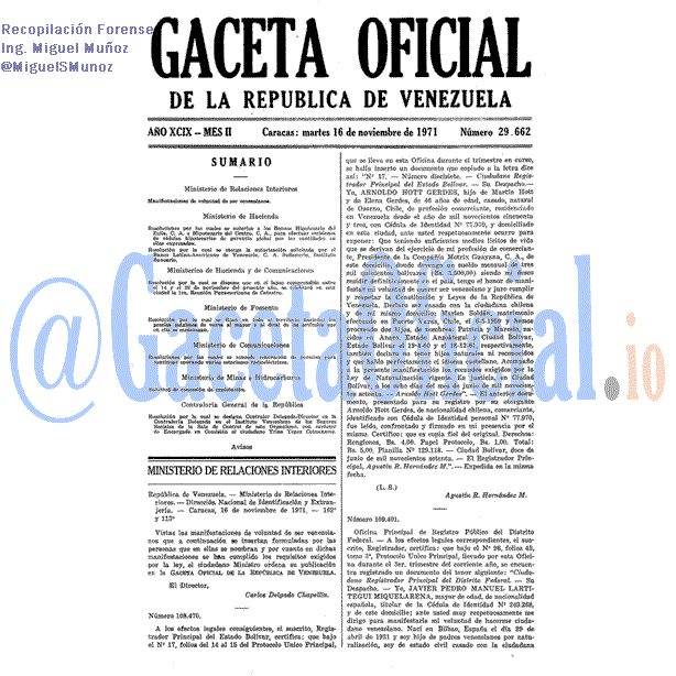 Gaceta Oficial 29662 del 16 Noviembre 1971