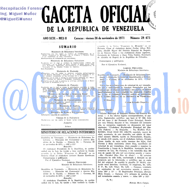Gaceta Oficial 29671 del 26 Noviembre 1971