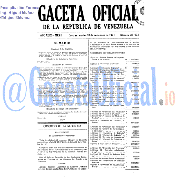 Gaceta Oficial 29674 del 30 Noviembre 1971