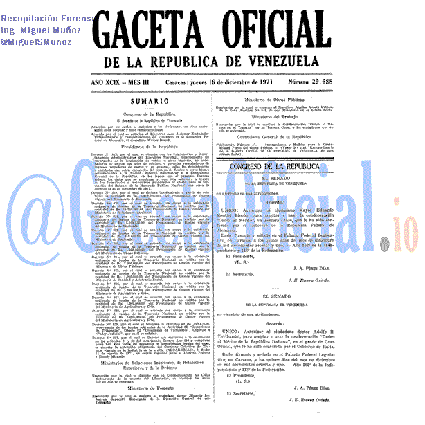 Gaceta Oficial 29688 del 16 Diciembre 1971