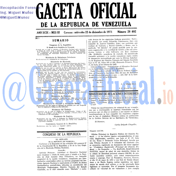 Gaceta Oficial 29692 del 22 Diciembre 1971