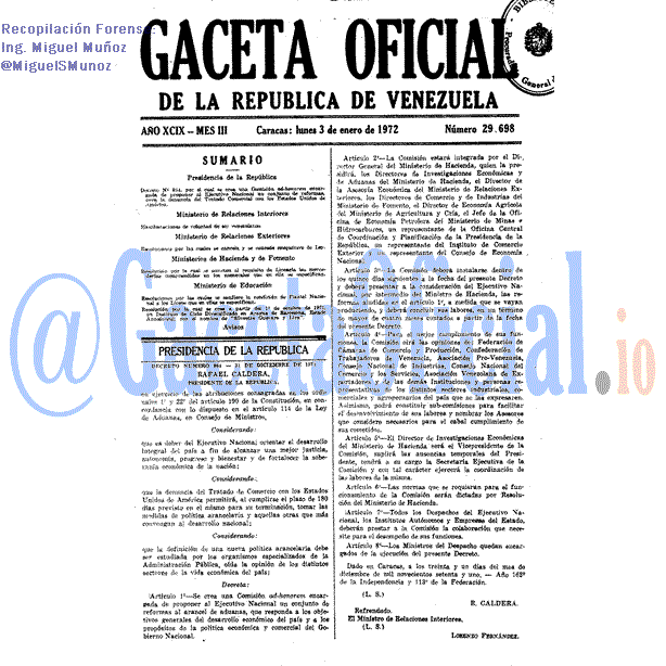Gaceta Oficial 29698 del 3 Enero 1972
