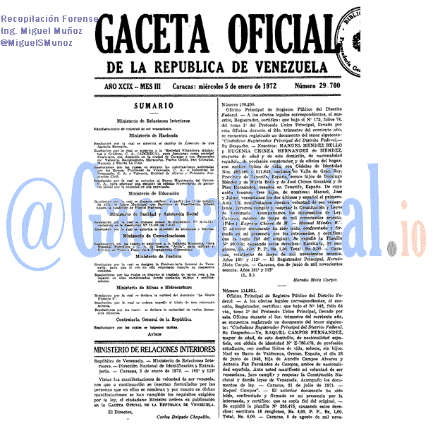 Gaceta Oficial 29700 del 5 Enero 1972